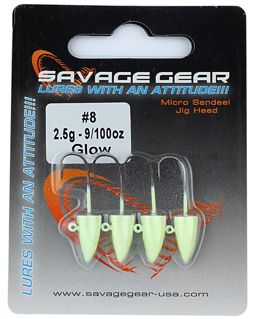 Savage%20gear%20LRF%20Micro%20sandeel%20jigghead%202,5g%204pcs%20Glow%20Suni%20Yem